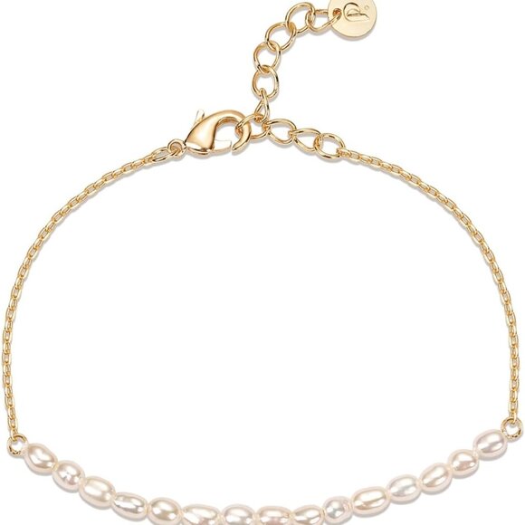 Beaded Cultured Pearl Bracelet Yellow Gold Plated for Women Gift Jewelry - Picture 1 of 5